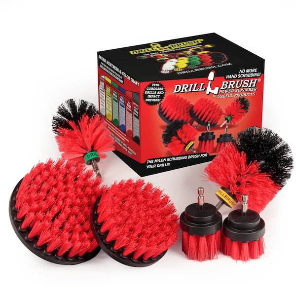 Drill Brush Power Scrubber By Useful Products 7 in W 5 in L Brush, Red R-542OMS-2L-QC-DB - main